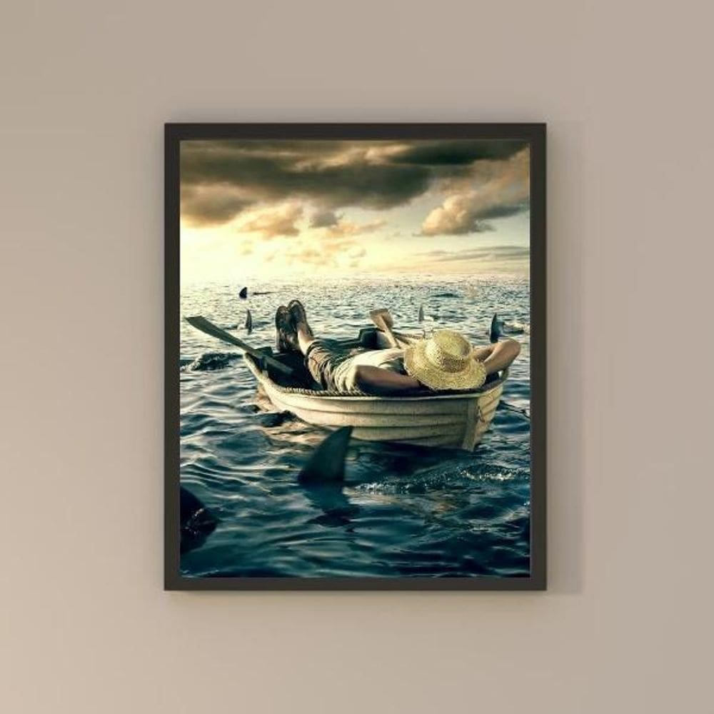 Quadro Divertido - Relax No Mar 45X34Cm - Com Vidro