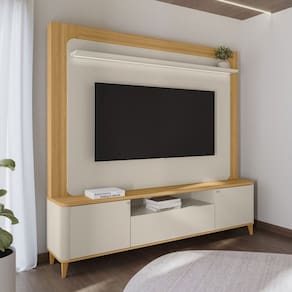 Estante para TV Até 70 Polegadas Munique 2 Portas com Led Tauari/Off White Fosco - Linea Brasil