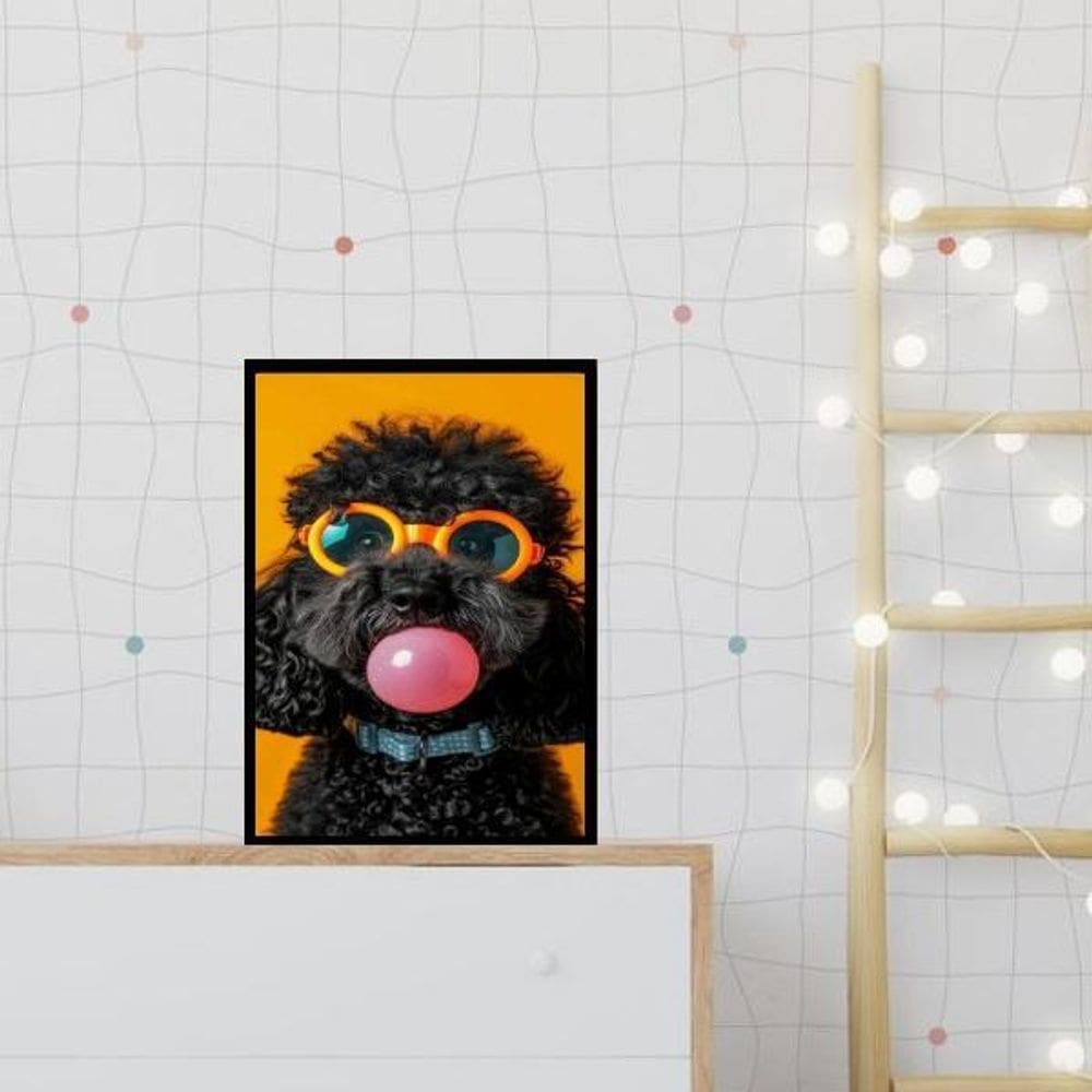 Quadro Poodle Bubble Gum 33X24Cm - Com Vidro