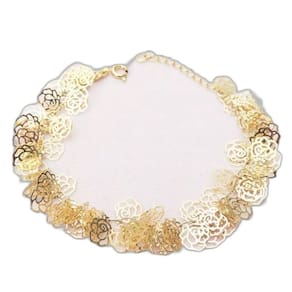 Pulseira Delicada Rosas Flores Leve Folheado Ouro 18k