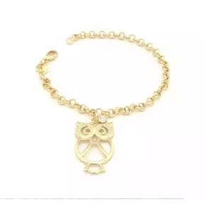 Pulseira Coruja Pedagogia Pedagoga Professora Folheado 18k