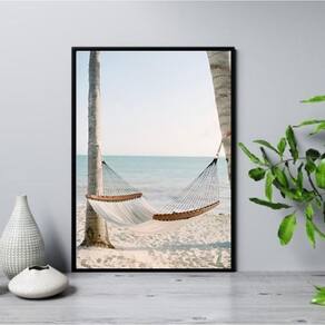 Quadro Praia Rede Relax 33X24Cm - Com Vidro