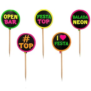 Topper Para Docinho Neon Luz Negra - 10 Unidades