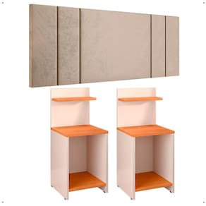 Kit Quarto 2 Mesinhas Lateral Fantasy Off White/Cinamomo Prateleira Nicho Cabeceira Luana Suspensa Cama Box Casal 1,40 Areia Suede - Lojas RPM