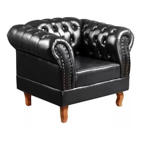 Poltrona Chesterfield Dom Pedro Vintage Retrô Capitonê Couro Preto