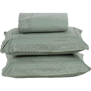 Colcha Queen Home Paris Com Bordado Inglês Micropercal 300 Fios Toque De Algodão 3 Peças - Verde