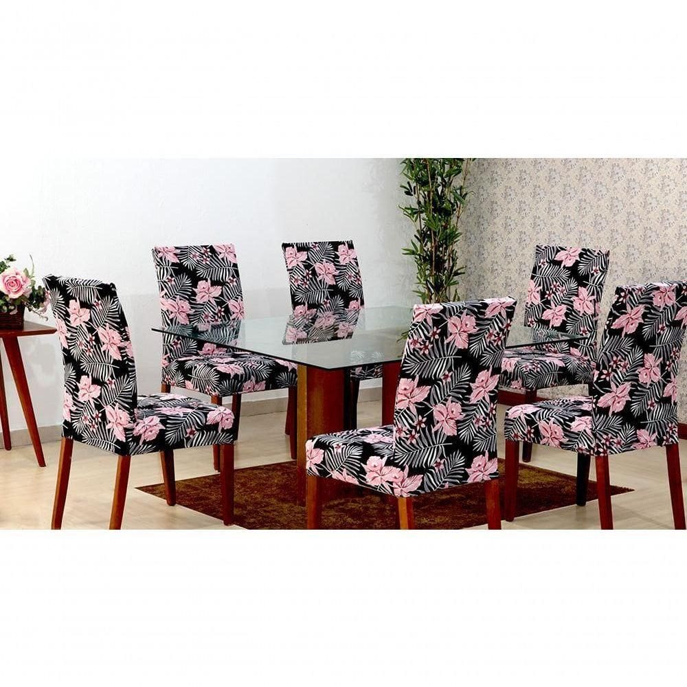 Capas De Cadeira 06 Lugares Floral Rosa