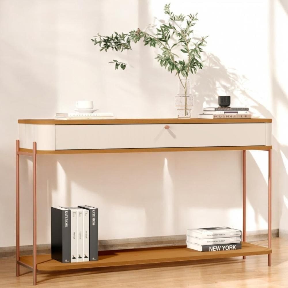Aparador De Sala Aparador Para Sala Buffet 1 Gaveta - Off White Nature Bronze