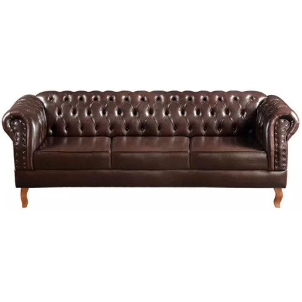 Sofá Chesterfield 3 Lugares Dom Pedro Vintage Retrô Capitonê Couro Marrom