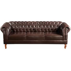 Sofá Chesterfield 3 Lugares Dom Pedro Vintage Retrô Capitonê Couro Marrom