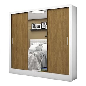 Guarda Roupa Roupeiro Santiago Plus 3 Portas De Correr Com Espelho Central 3 Gavetas Carioca Branco Cinamomo