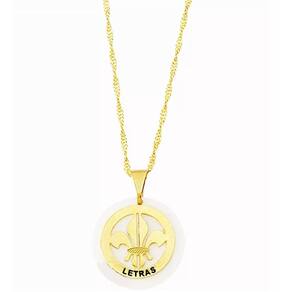 Colar Cordão Letras Flor de Lis Folheado Ouro 18k