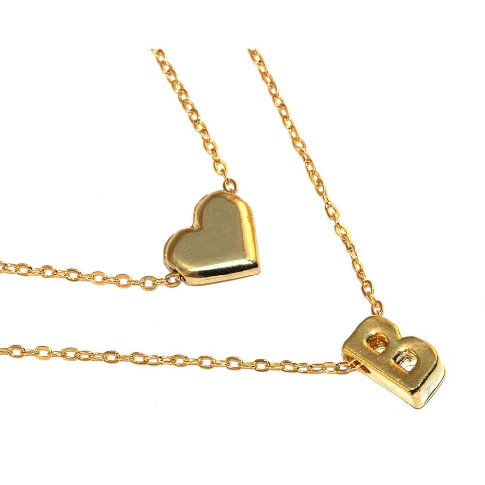 Colar Cordão Duplo Minha Inicial B Coração Folheado 18k