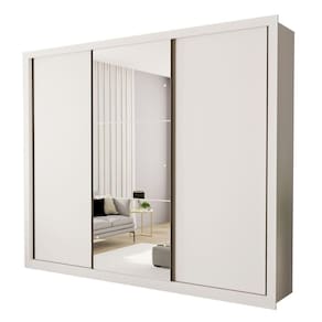 Guarda Roupa 3 Portas De Correr Com Espelho Central 6 Gavetas Nápoli Minastex Branco