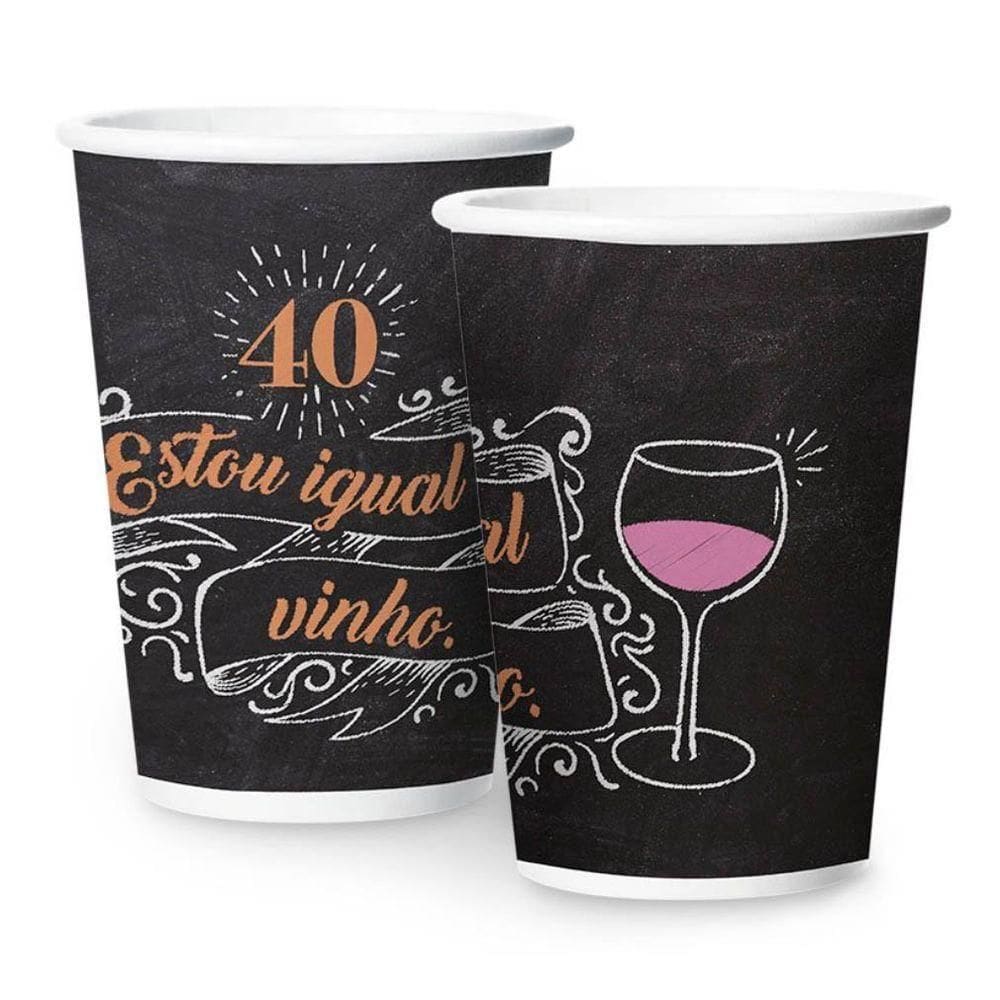 Copo De Papel 40 Anos - 180ml - 8 Unidades