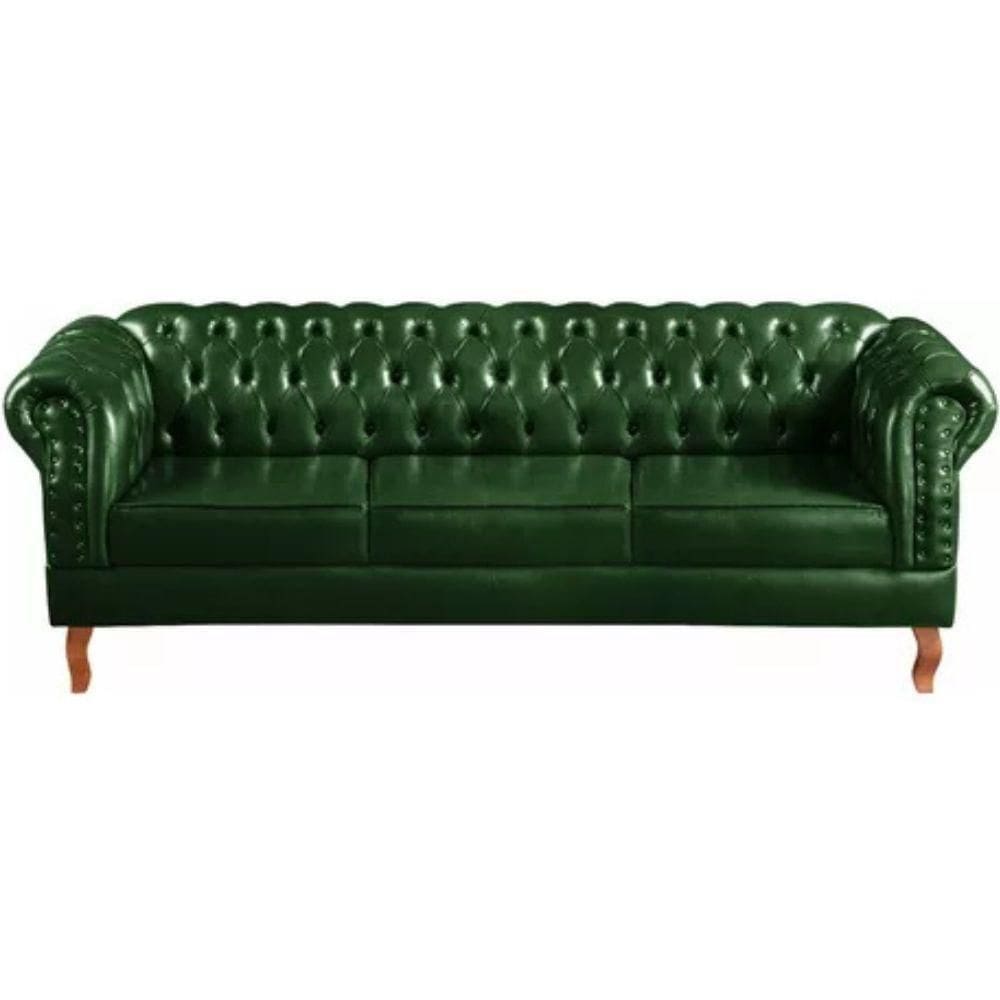 Sofá Chesterfield 3 Lugares Dom Pedro Vintage Retrô Capitonê Couro Verde