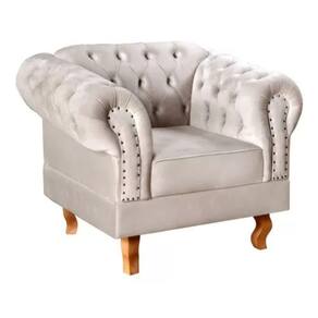 Poltrona Chesterfield Dom Pedro Vintage Retrô Capitonê Suede Bege