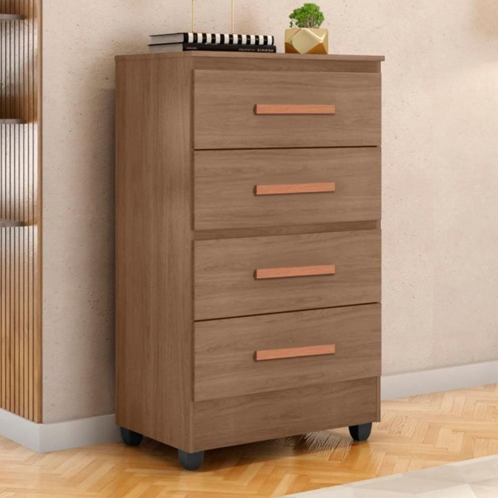 Cômoda 4 Gavetas Bordeaux Carvalho