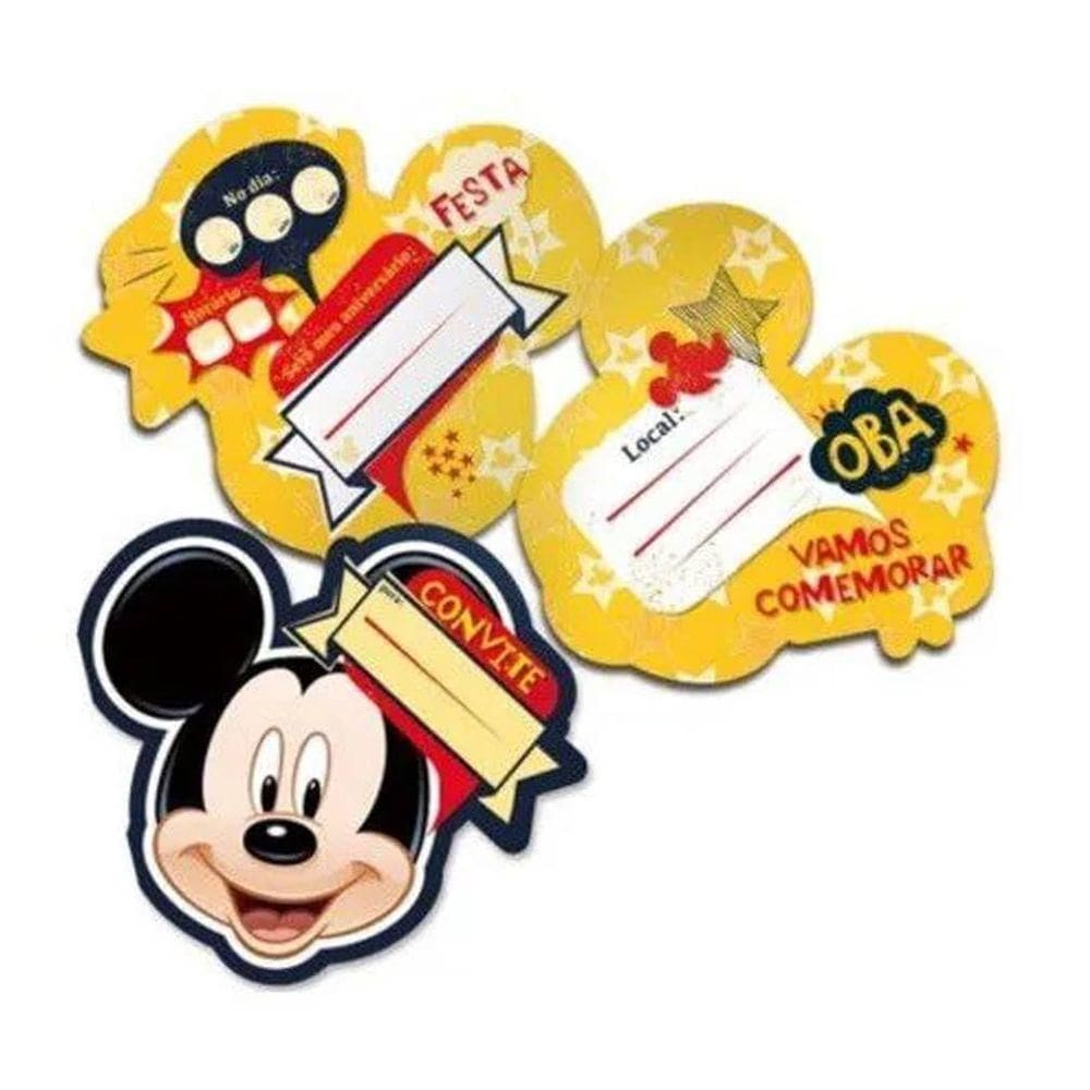 Convite De Aniversário Mickey Clássico - 8 Unidades