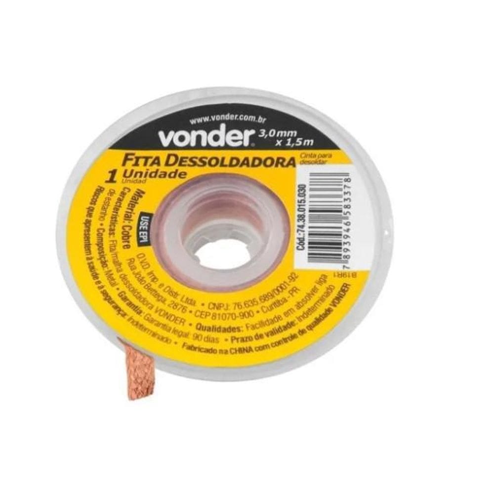 Fita Malha Dessoldadora Cobre 3 Mm X 1,5 M Vonder