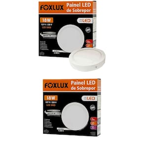 Kit 2 Painel LED 18W Redondo 6500K Bivolt Sobrepor Foxlux