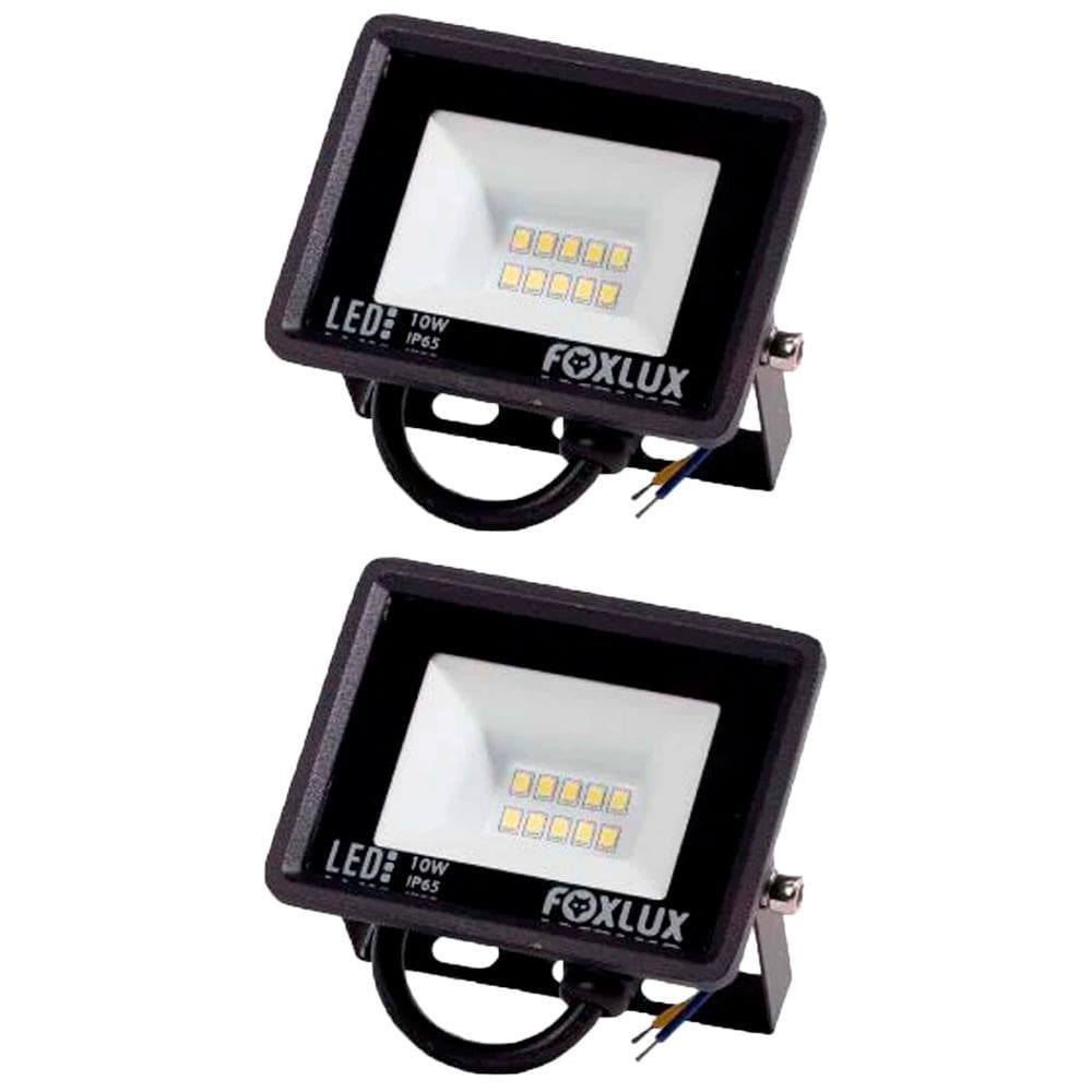 Kit 2 Refletor Led 10W 3000K Preto Bivolt Foxlux