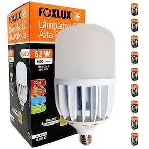 Kit 10 Lampada LED 62W Bulbo Alta Potencia Bivolt 6500K Foxlux