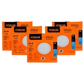 Kit 5 Painel LED 24W Bivolt 6500K Redonda Embutir Foxlux