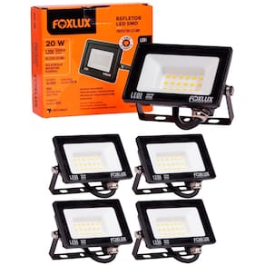 Kit 5 Refletor Led 20W 3000K Preto Bivolt Foxlux