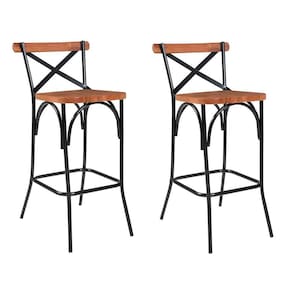 Kit 2 Banquetas Laís Industrial Aço E Madeira Maciça Artluxo Preto E Castanho