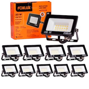 Kit 10 Refletor Led 20W 3000K Preto Bivolt Foxlux