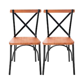 Kit 2 Cadeiras Industrial Laís De Aço Madeira Maciça Artluxo Castanho