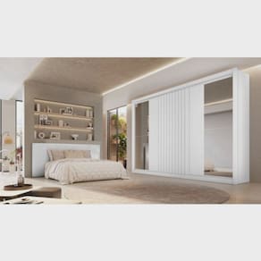 Guarda Roupa Casal Com Espelho 3 Portas 6 Gavetas - Vitoria-OffWhite - Móveis Europa
