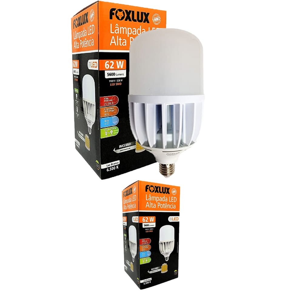 Kit 2 Lampada LED 62W Bulbo Alta Potencia Bivolt 6500K Foxlux