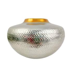 Vaso Prata E Dourado De Metal 19X29Cm Decor Zig Zag Redondo