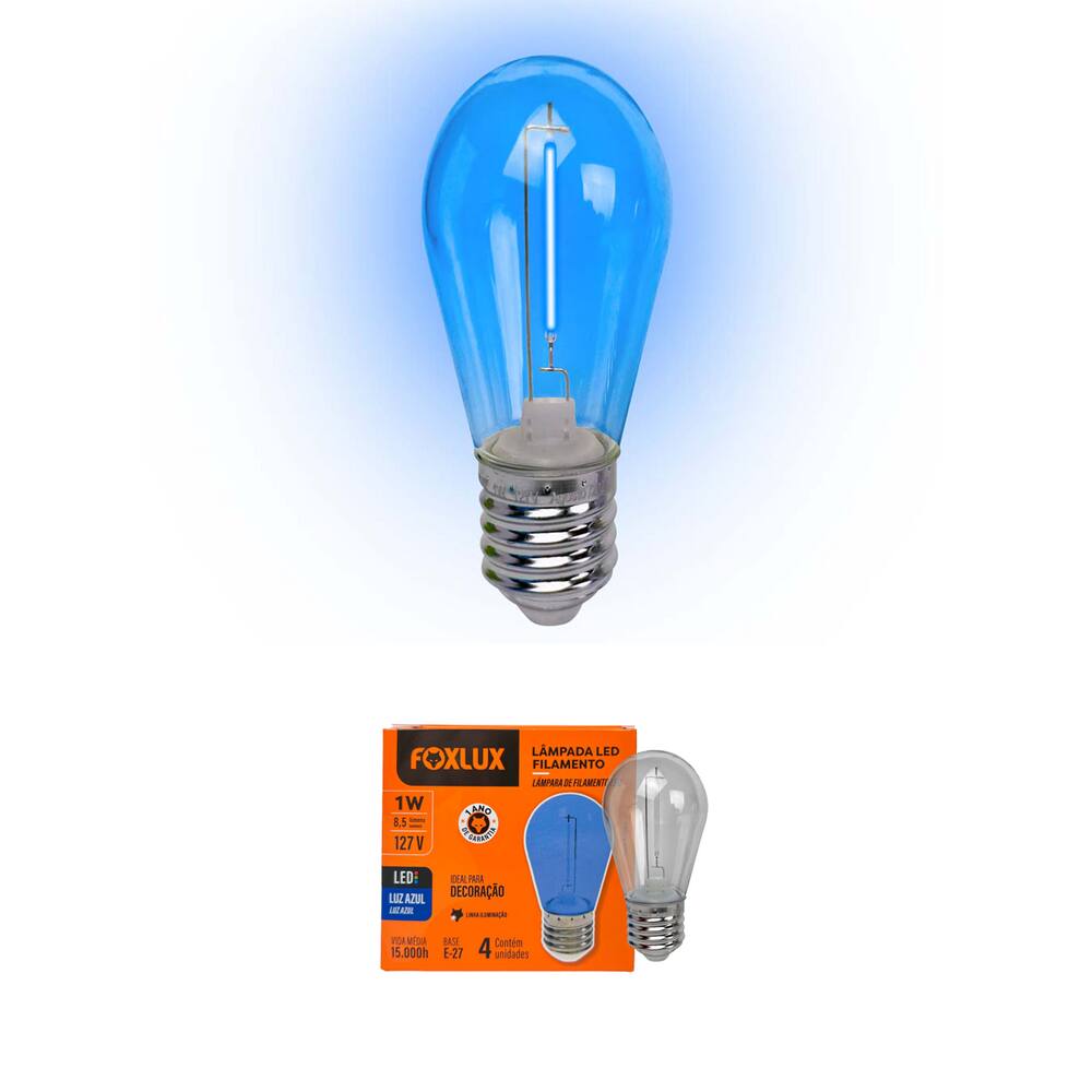 Kit 8 Lâmpada Led Filamento Azul 1W E-27 127V Foxlux