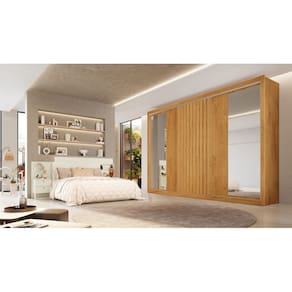 Guarda Roupa Casal Com Espelho 3 Portas 6 Gavetas - Vitoria-Peroba - Móveis Europa