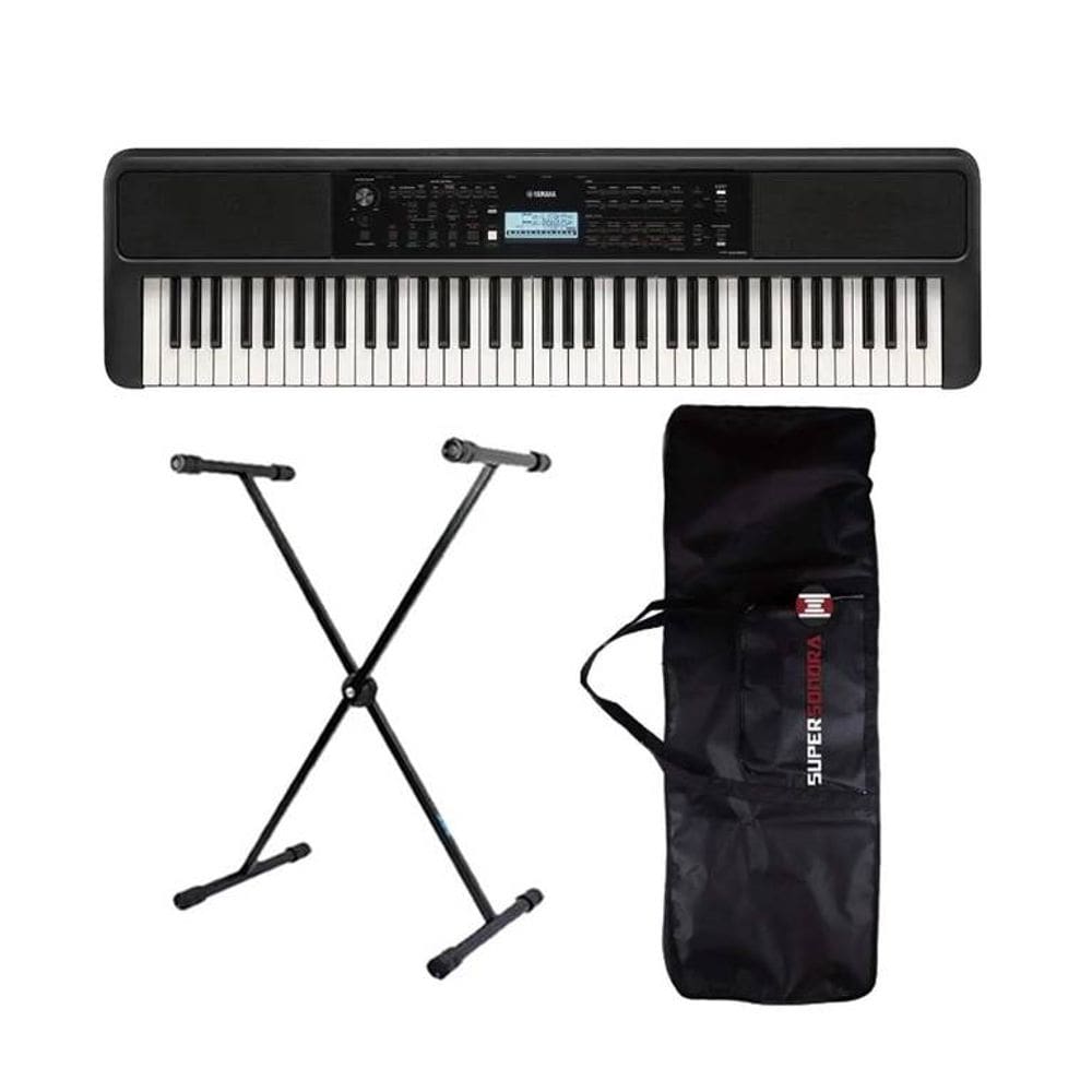 Teclado Musical Yamaha PSR-EW320 Portátil Preto + Capa + Suporte Em X