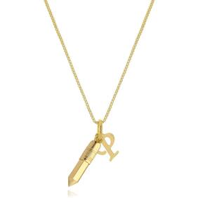 Colar Personalizado Lapis E Inicial Do Nome Folheado Em Our