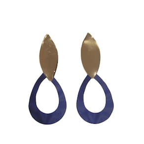 Brincos Geométrico Gota Azul Com Dourado Presente De Natal