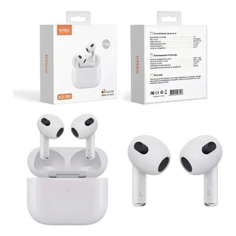 Fone De Ouvido Bluetooth Sem Fio Kaidi Kd789 Branco Tws 5.3