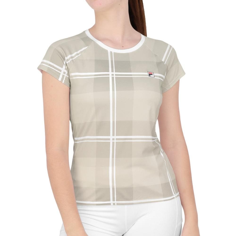 Camiseta Fila Graphic Player F-Box Xadrez Off White e Cinza