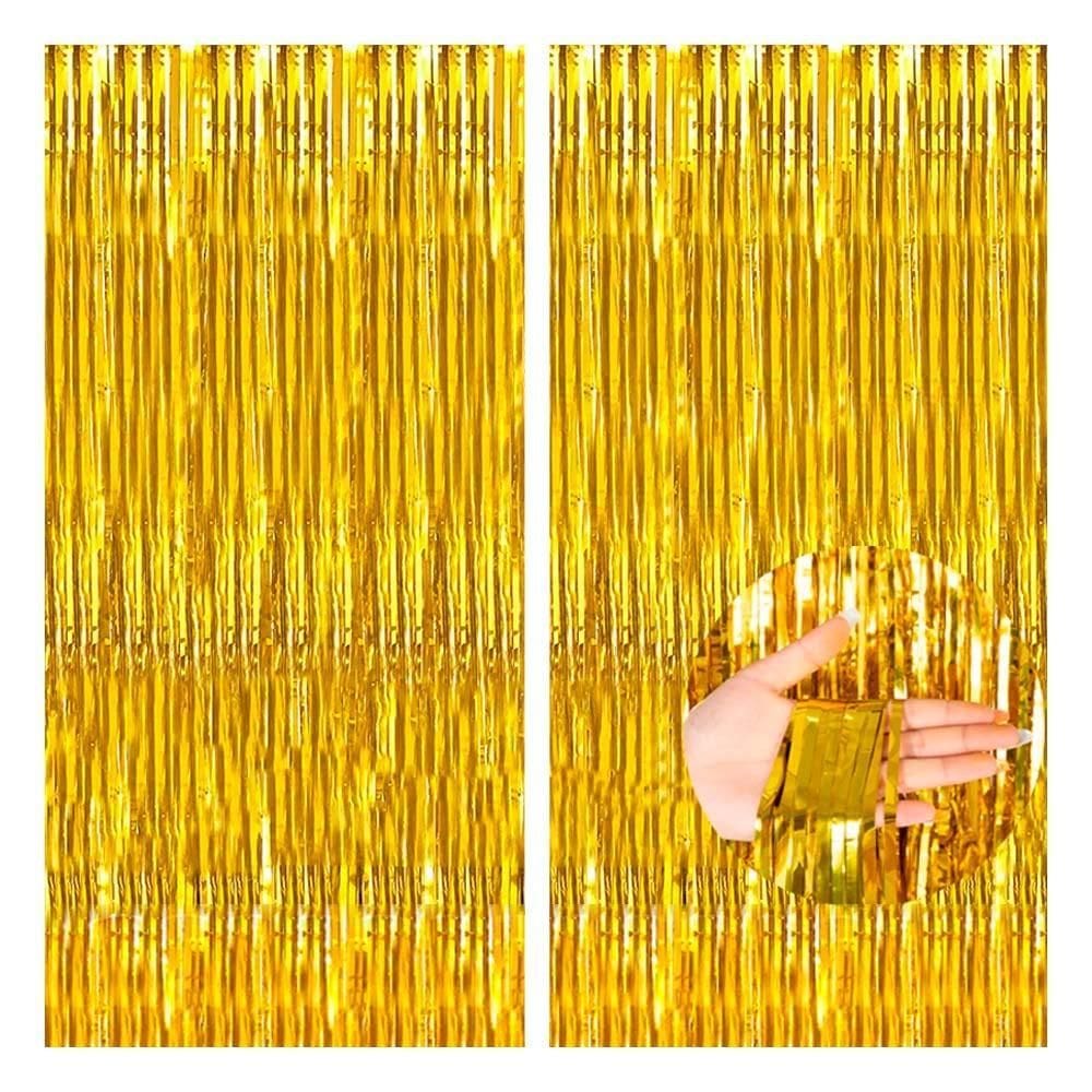 Cortina Metalizada De Franja Dourado Decoração Festa