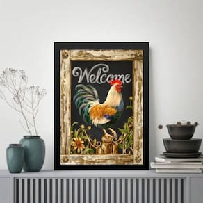 Quadro Vintage Rústico Galinha 33X24Cm - Com Vidro