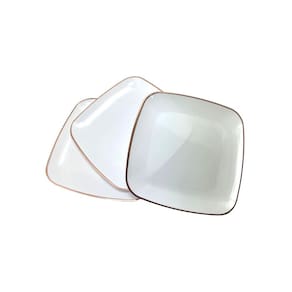 Kit 6 Pratos Quadrados Acrílico Luxo Borda Rosê 18Cm Festa