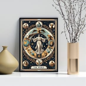 Quadro Carta Tarot Vintage - The World 33X24Cm - Com Vidro