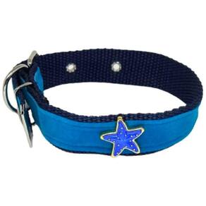 Coleira Camurça Aplique 25Mm Pra Cachorro Nicapet Cor Azul