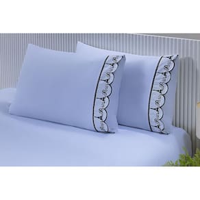 02 Fronha 50Cmx70Cm 100% Al 180 Fios Bordado Paris Preto Bra