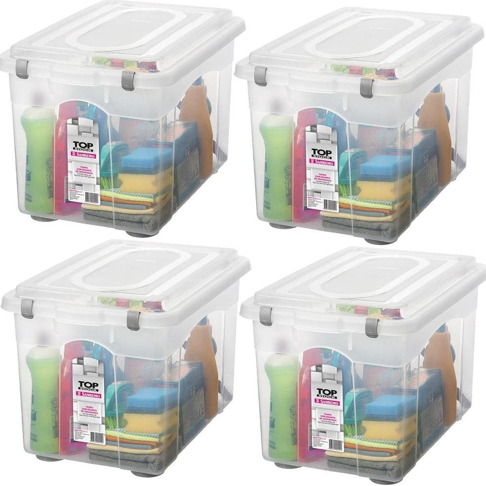 Kit 4 Organizador De Escritório 56,1L Transparente Com Tampa