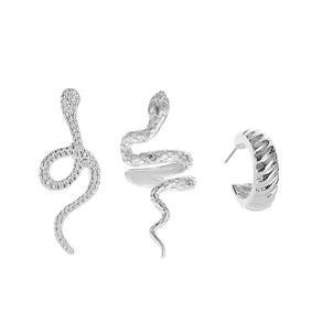 Brinco 3 Peças Piercing Cobra Prateado C1853